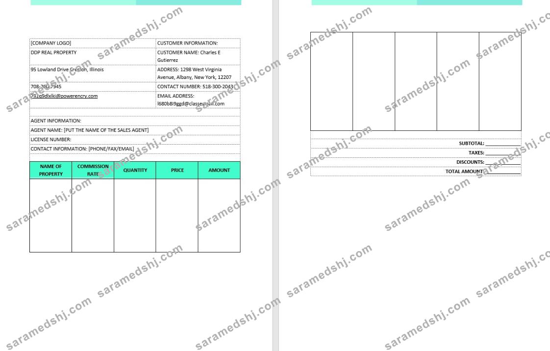 Real Estate Brokerage Commission Invoice Template